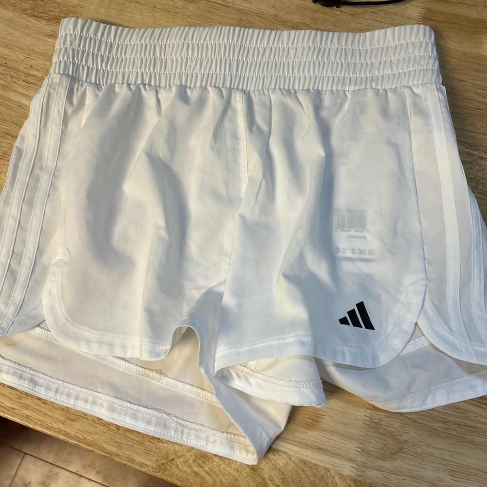 Adidas Womens White AeroReady Pacer 3" High Rise Running Shorts IS2172 Small